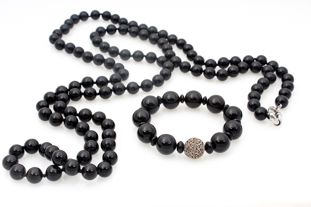 Onyx Beaded Necklace and Bracelet