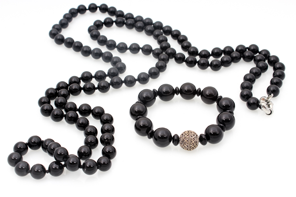 Onyx Beaded Necklace and Bracelet