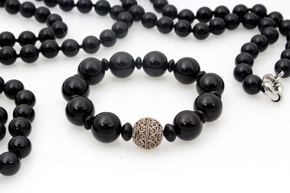 Onyx Beaded Necklace and Bracelet