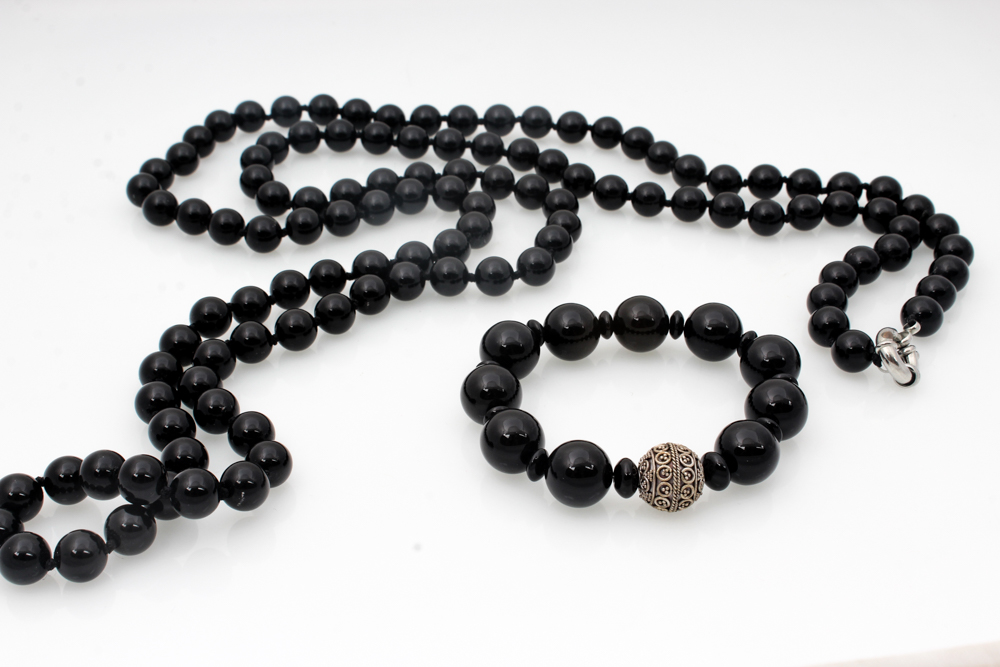 Onyx Beaded Necklace and Bracelet