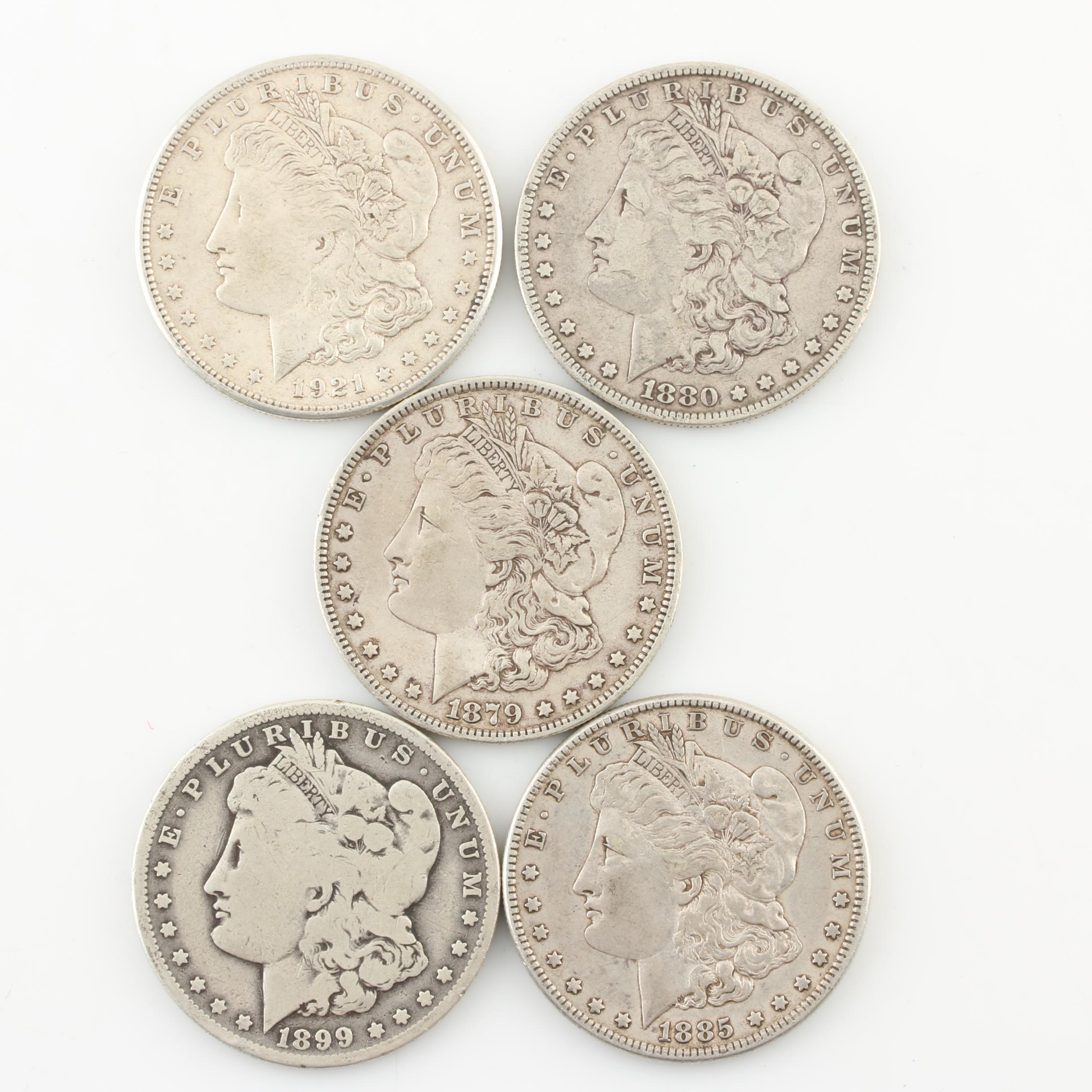 Five Morgan Silver Dollars