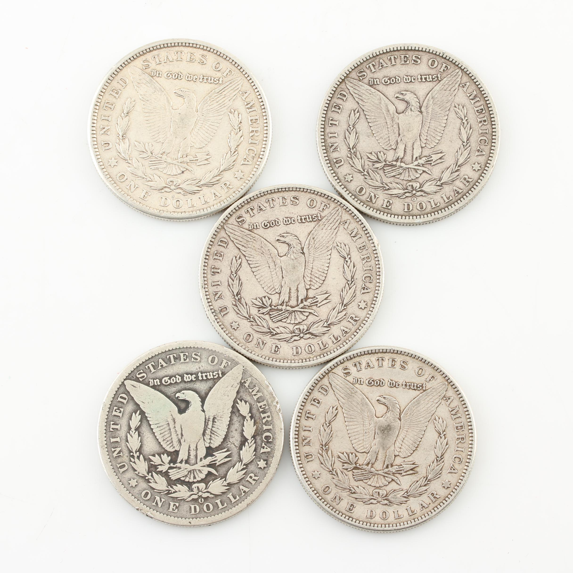 Five Morgan Silver Dollars