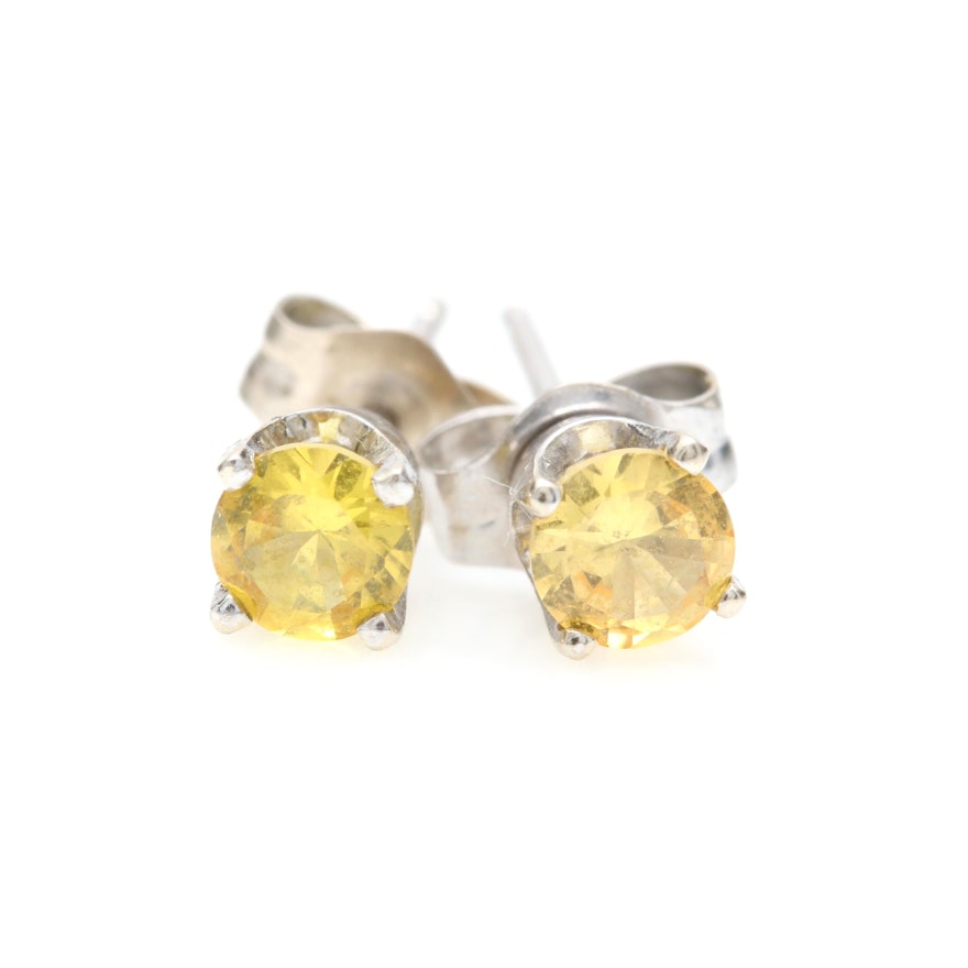 14K White Gold Synthetic Yellow Sapphire Stud Earrings