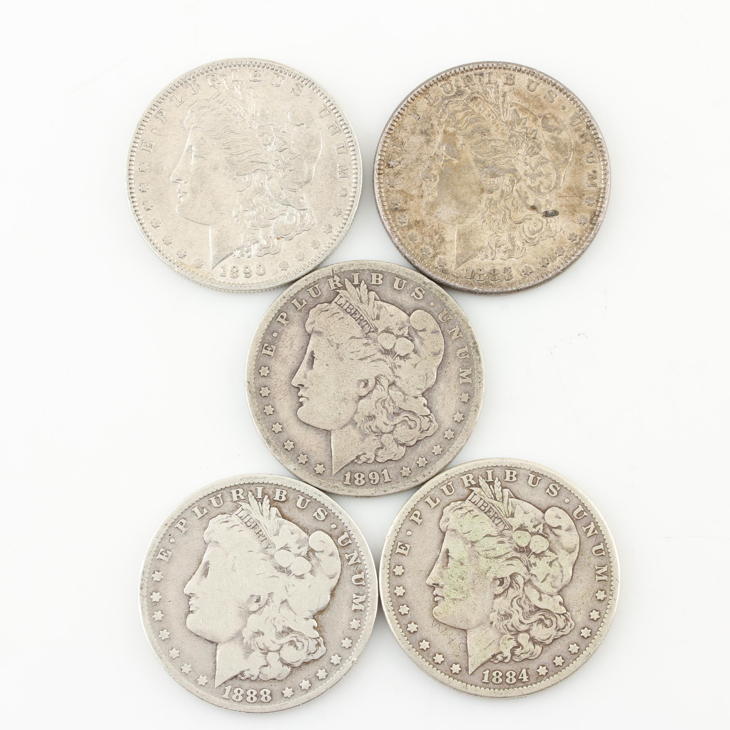 Five Morgan Silver Dollars