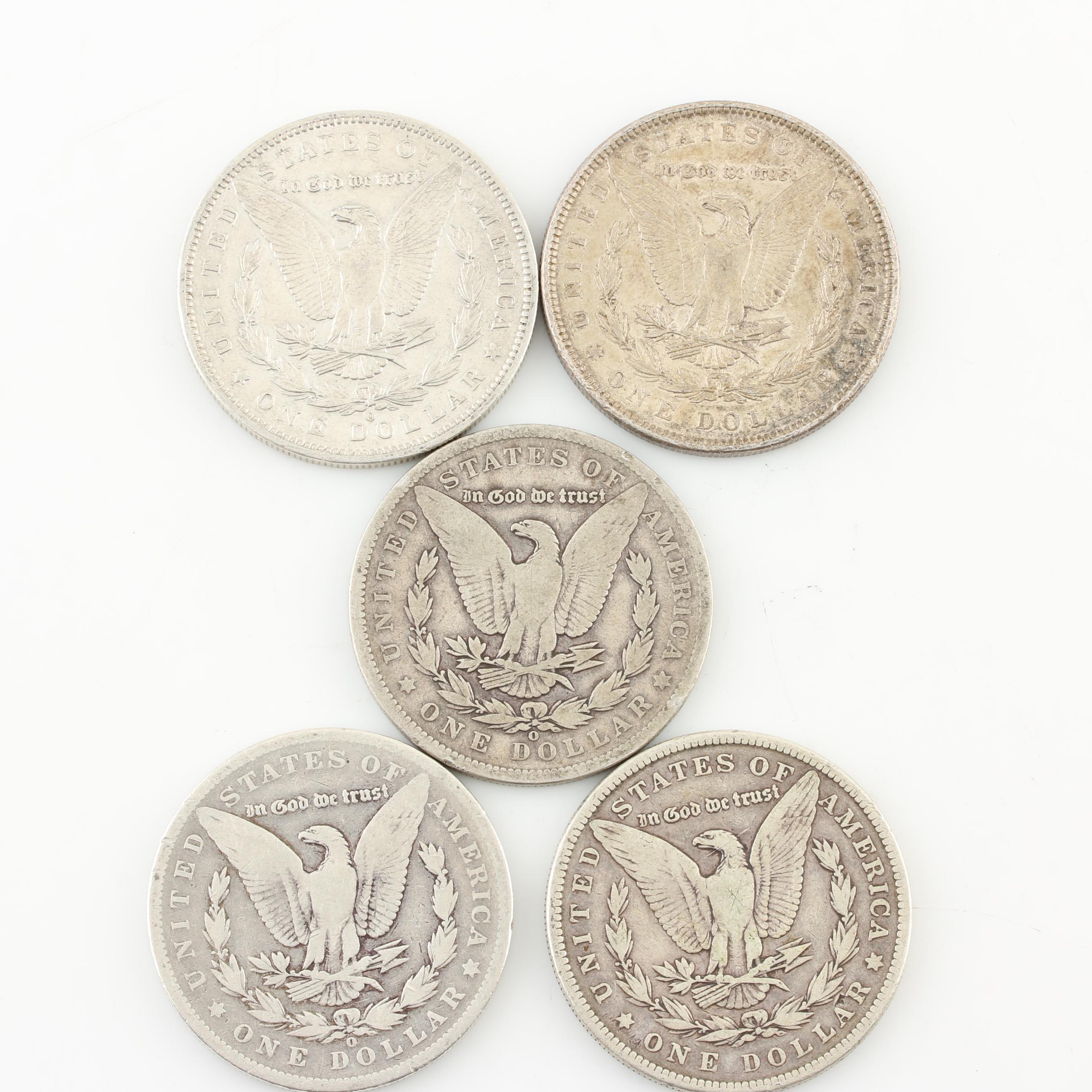Five Morgan Silver Dollars
