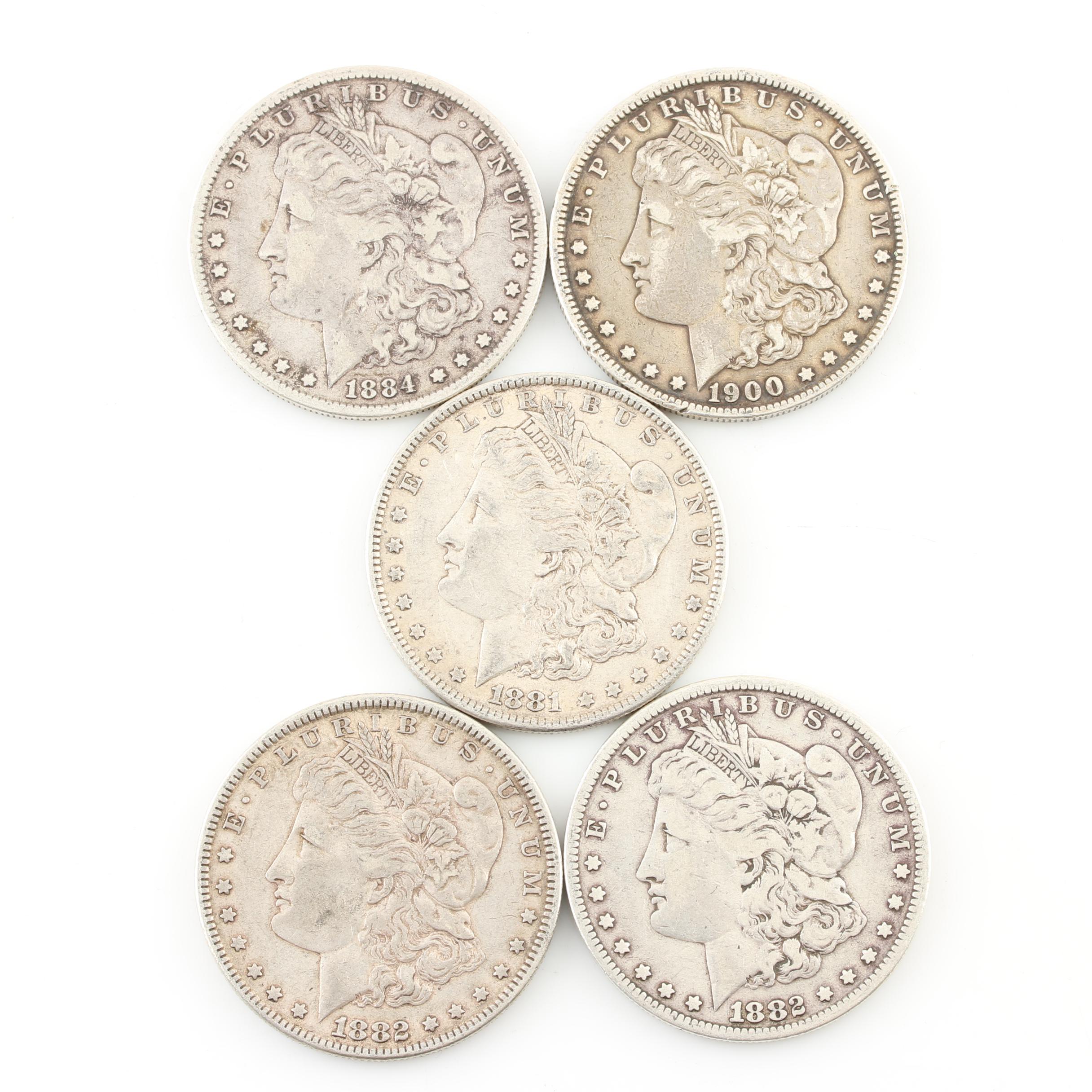 Five Morgan Silver Dollars