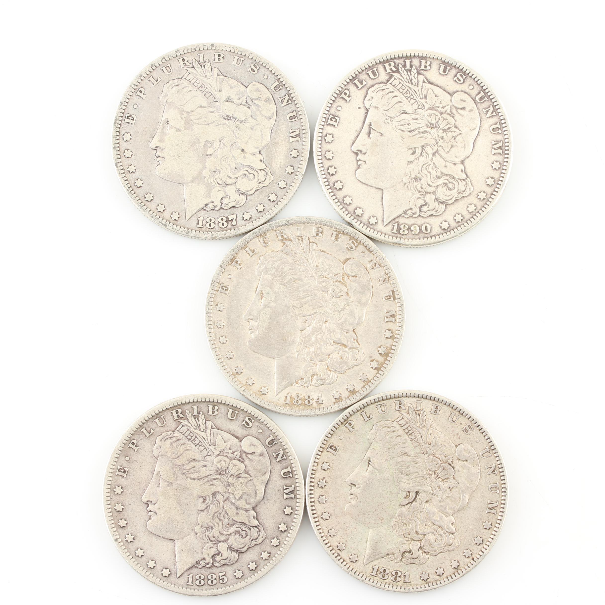 Five Morgan Silver Dollars
