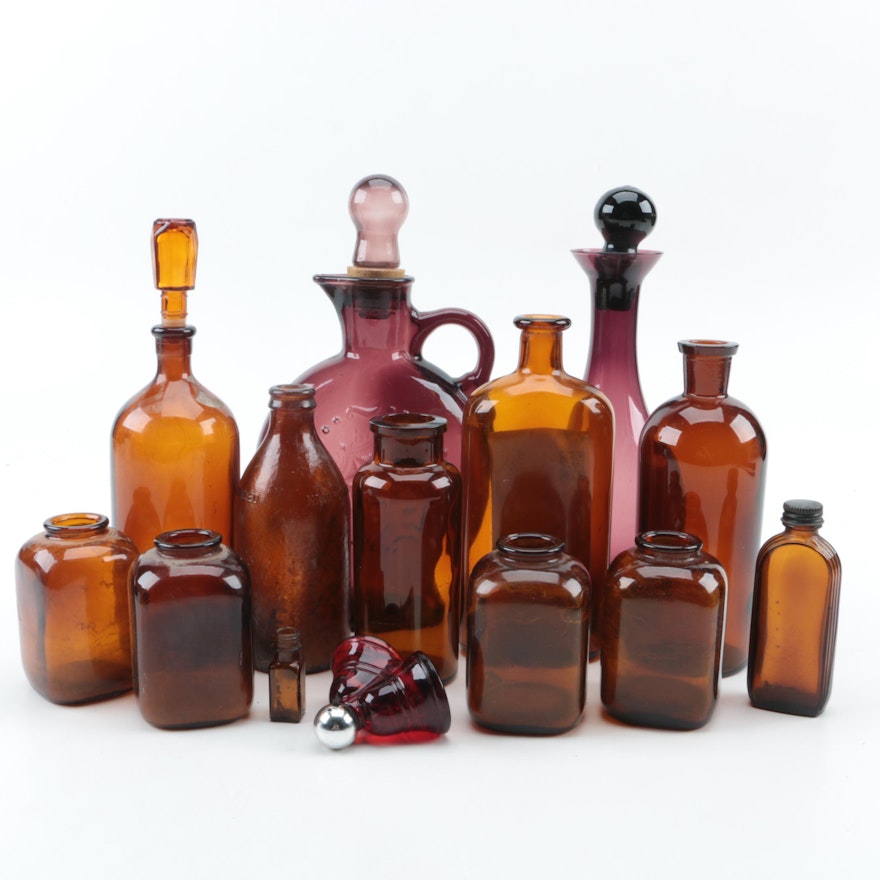 Brown Glass Medicine Bottles and Decanters