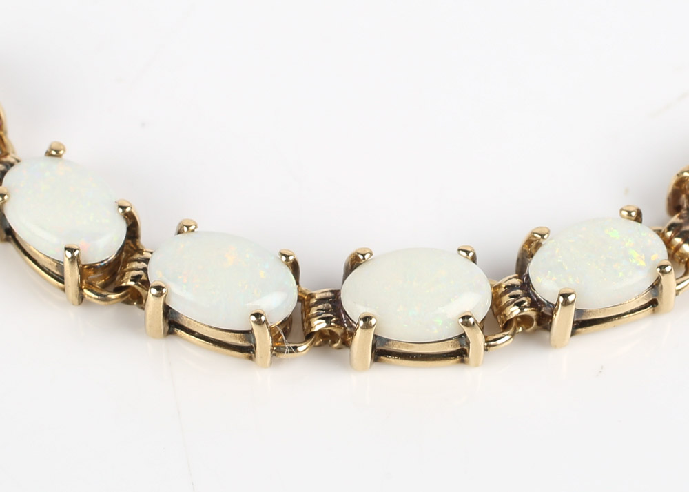 14K Yellow Gold and Opal Foxtail Bracelet