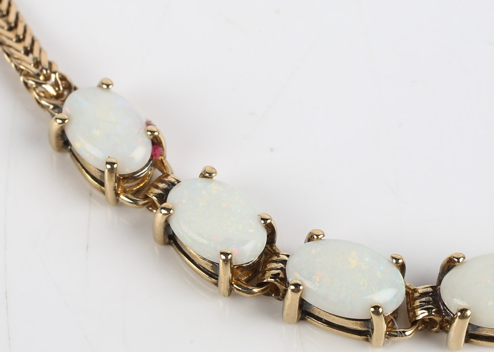 14K Yellow Gold and Opal Foxtail Bracelet