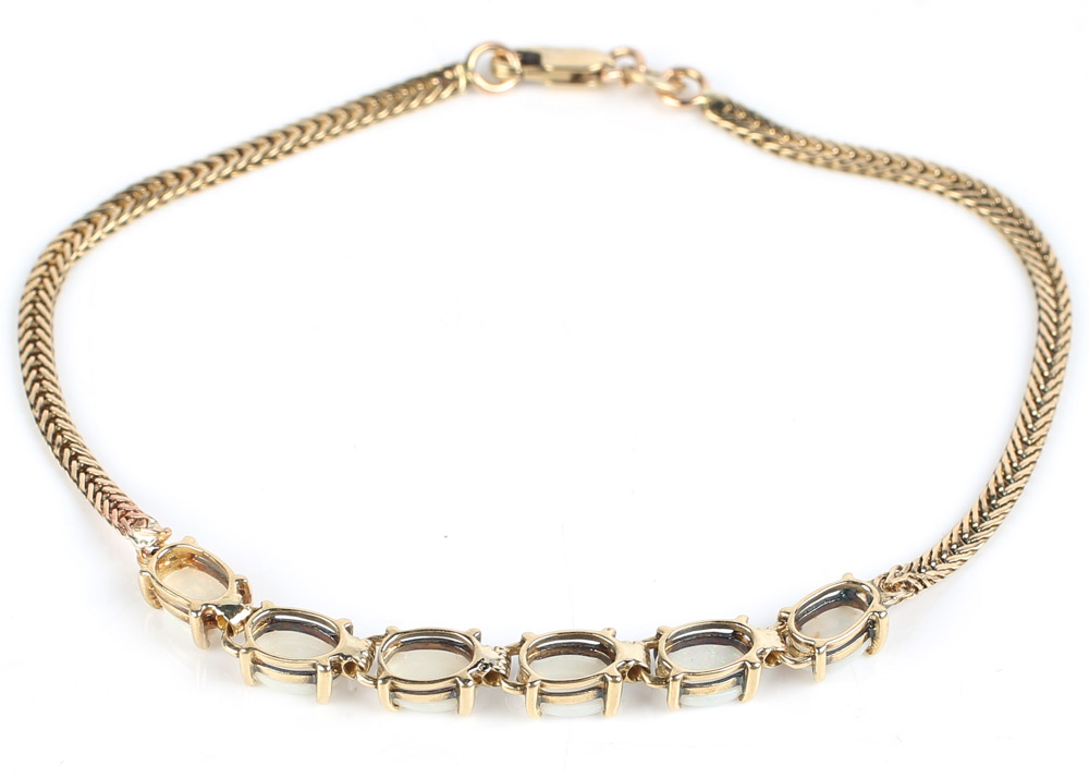 14K Yellow Gold and Opal Foxtail Bracelet