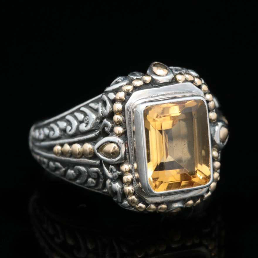 Robert Manse Sterling Silver, 18K Yellow Gold and Citrine Ring