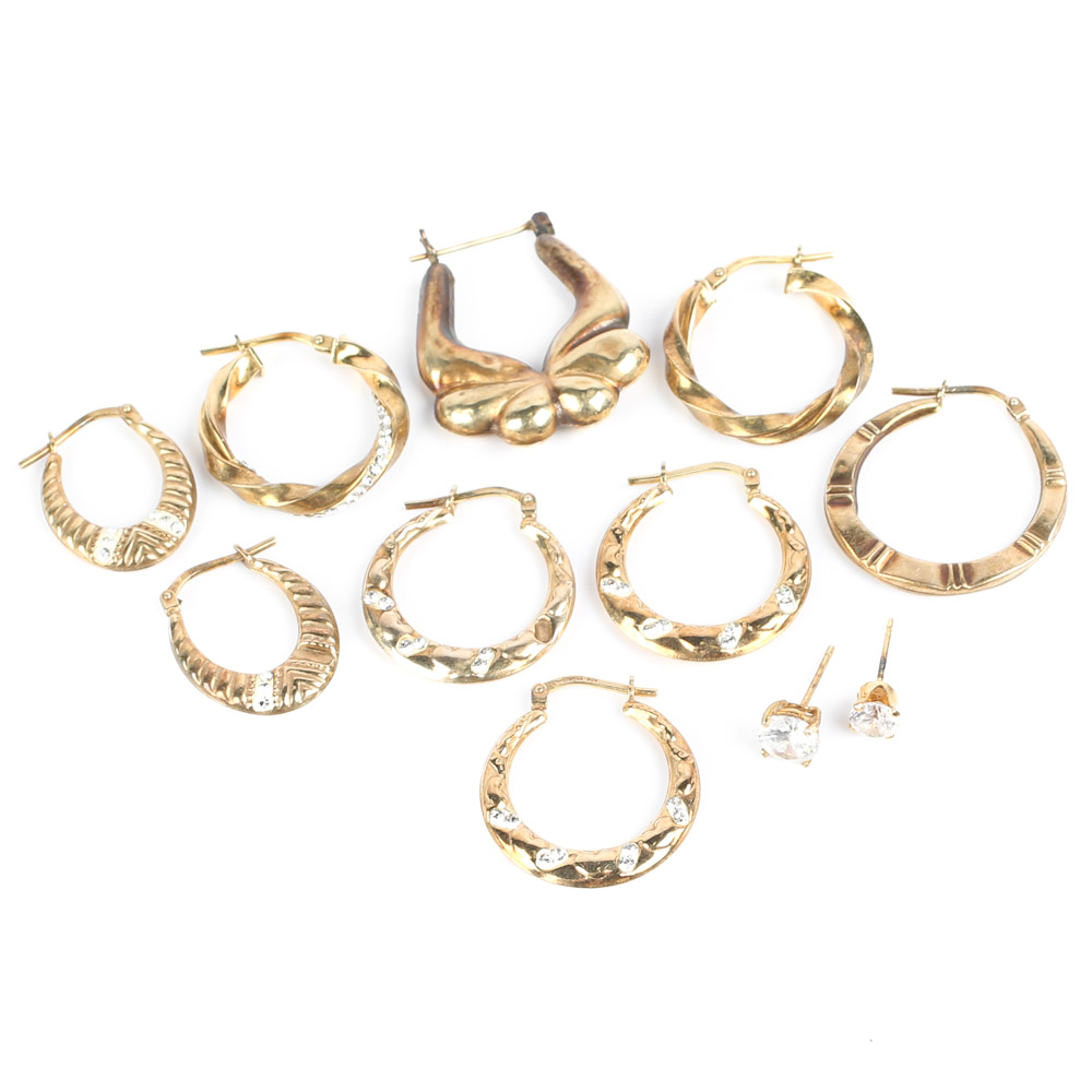 Sterling Silver with Gold Wash and Cubic Zirconia Earrings