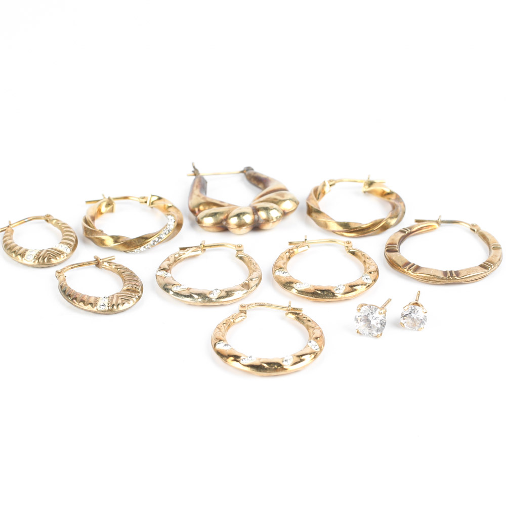 Sterling Silver with Gold Wash and Cubic Zirconia Earrings