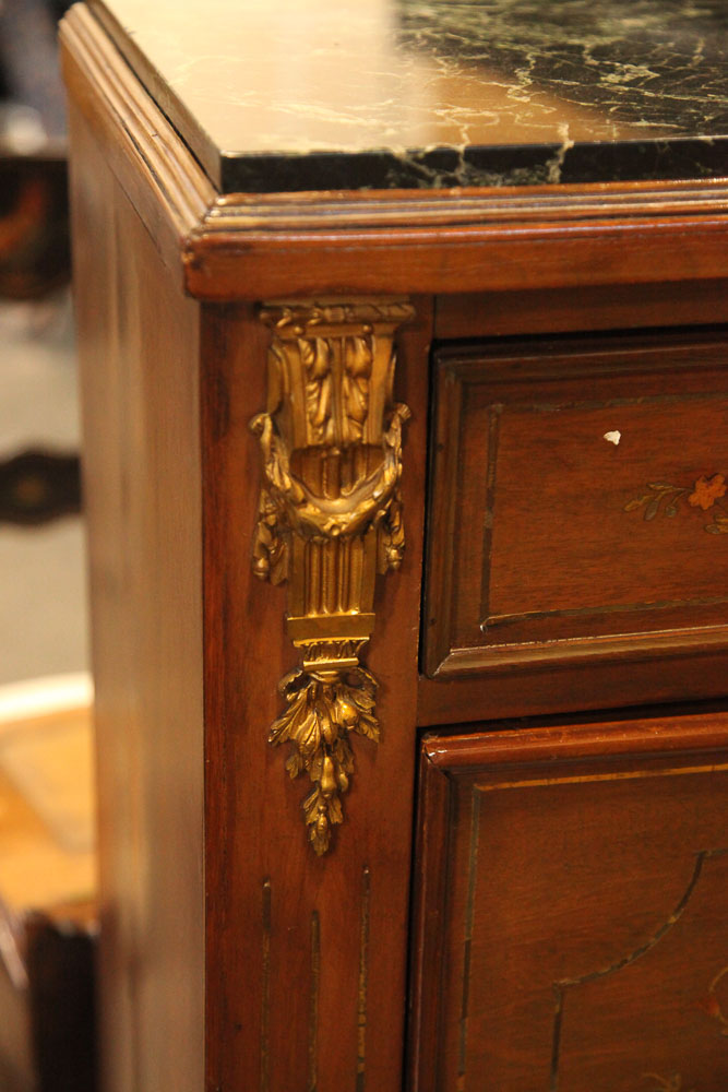 Antique Louis XVI Marquetry Secretaire Abattant with Marble Top