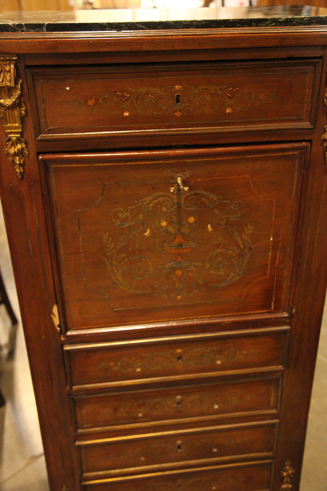 Antique Louis XVI Marquetry Secretaire Abattant with Marble Top