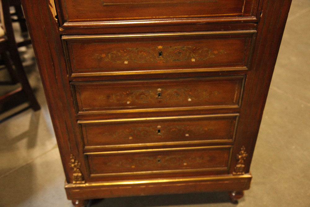 Antique Louis XVI Marquetry Secretaire Abattant with Marble Top