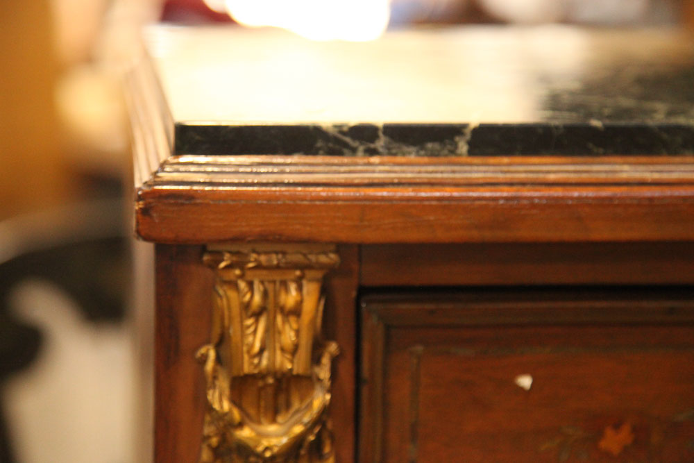 Antique Louis XVI Marquetry Secretaire Abattant with Marble Top