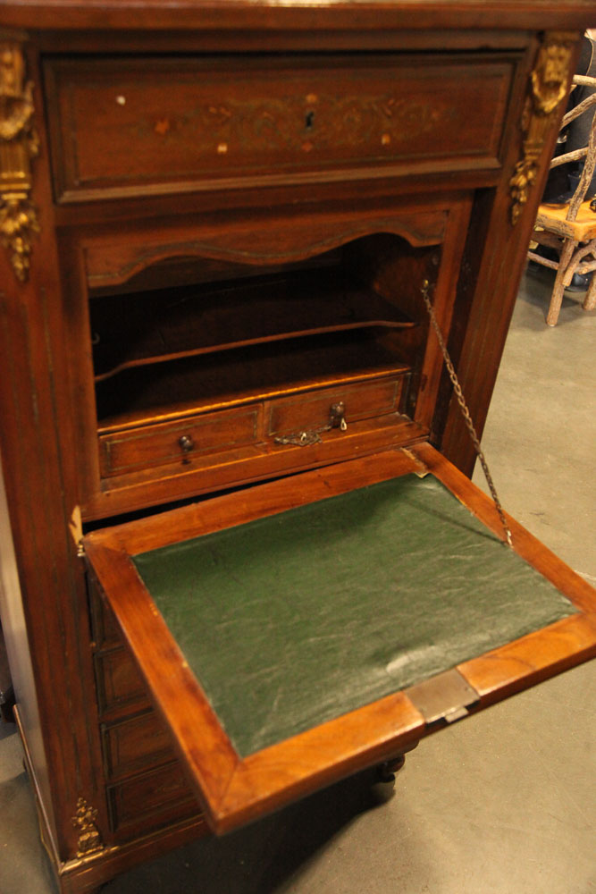Antique Louis XVI Marquetry Secretaire Abattant with Marble Top