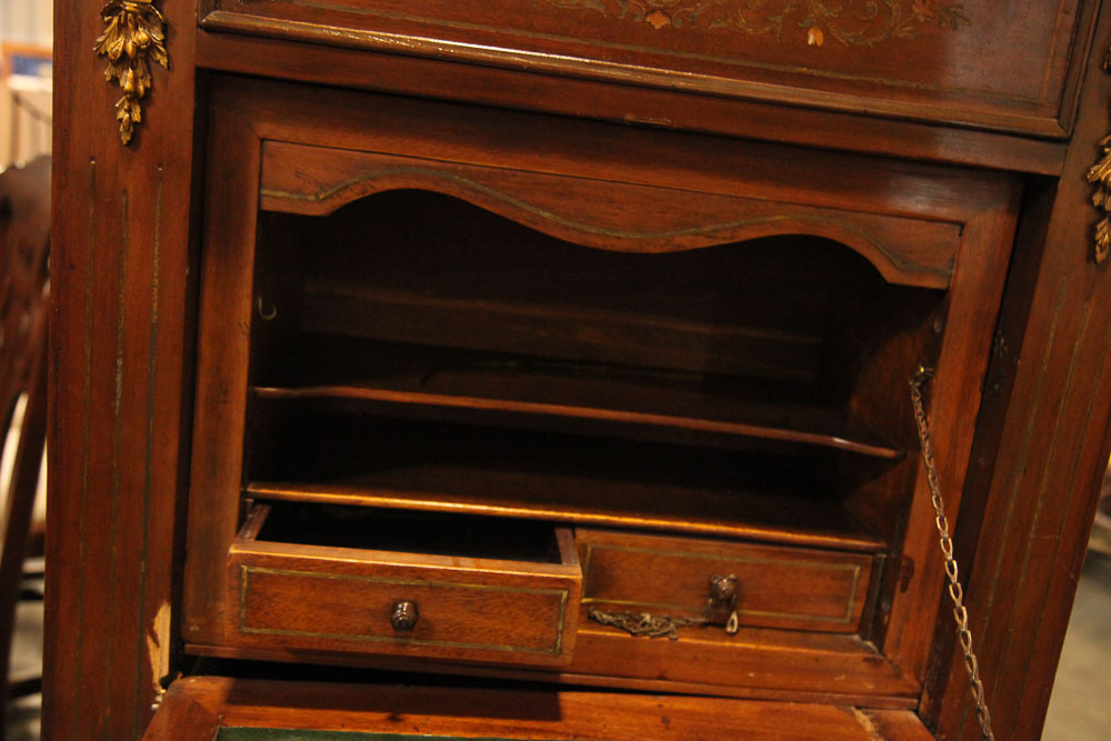 Antique Louis XVI Marquetry Secretaire Abattant with Marble Top