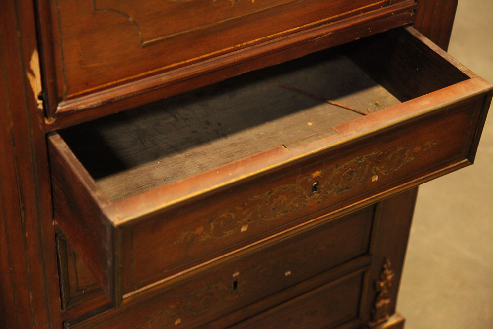 Antique Louis XVI Marquetry Secretaire Abattant with Marble Top