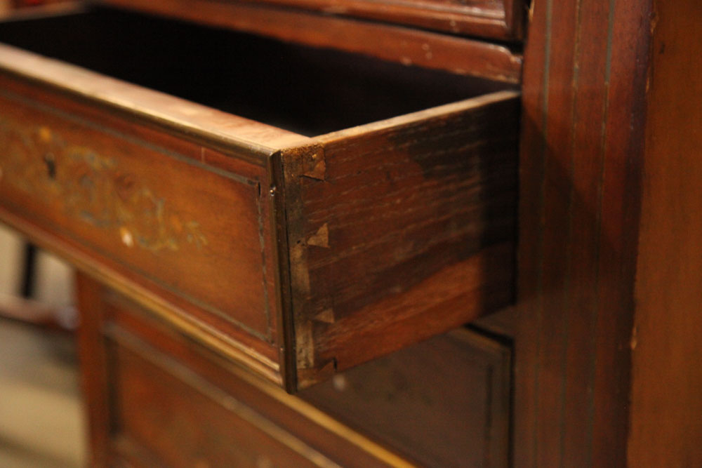 Antique Louis XVI Marquetry Secretaire Abattant with Marble Top