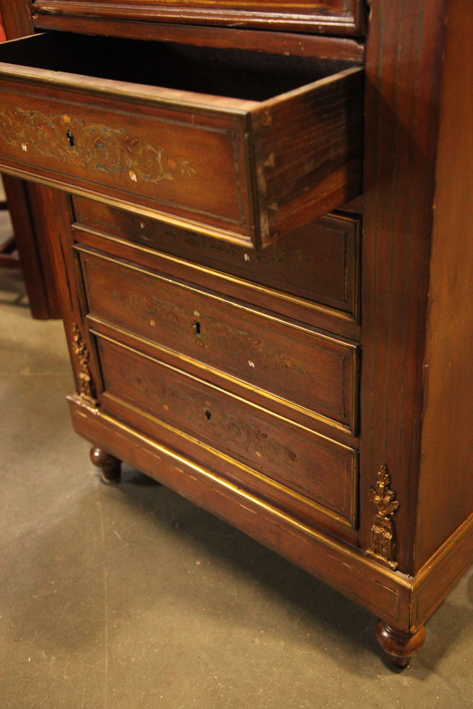 Antique Louis XVI Marquetry Secretaire Abattant with Marble Top
