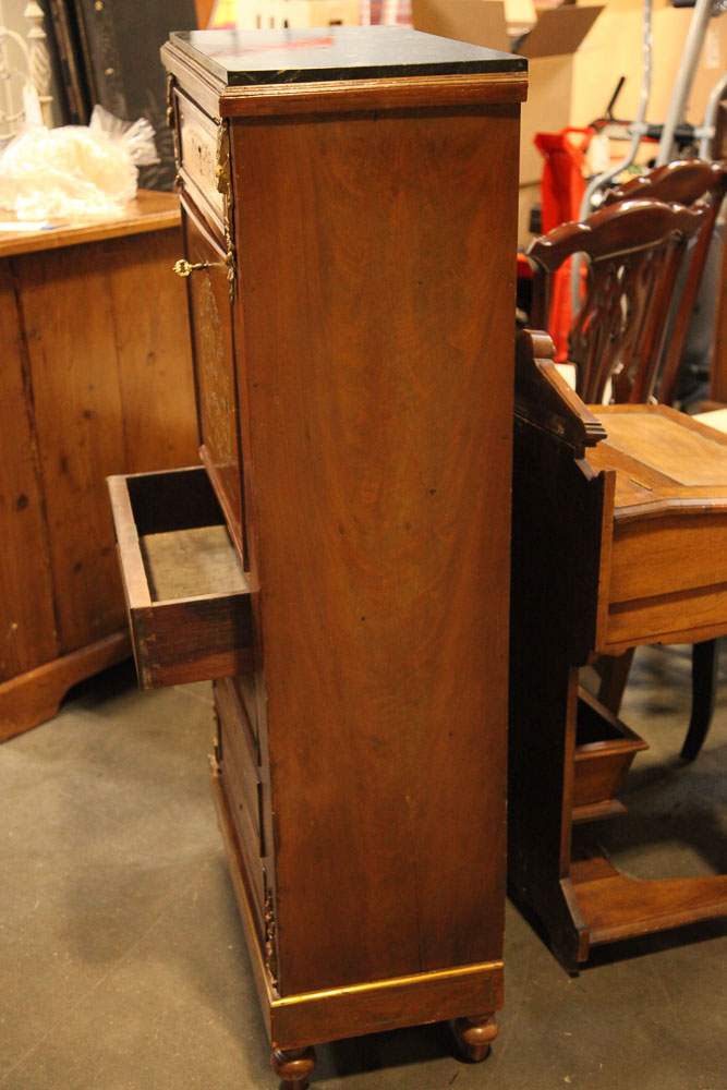 Antique Louis XVI Marquetry Secretaire Abattant with Marble Top
