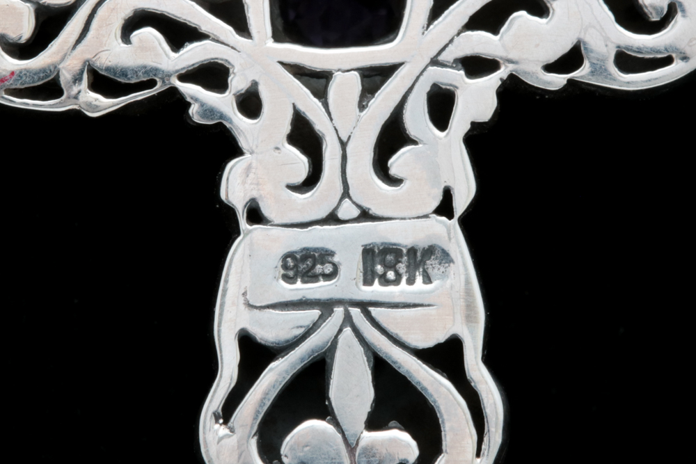 Sterling Silver, 18K Gold and Amethyst Cross Pendant with Robert Manse Chain