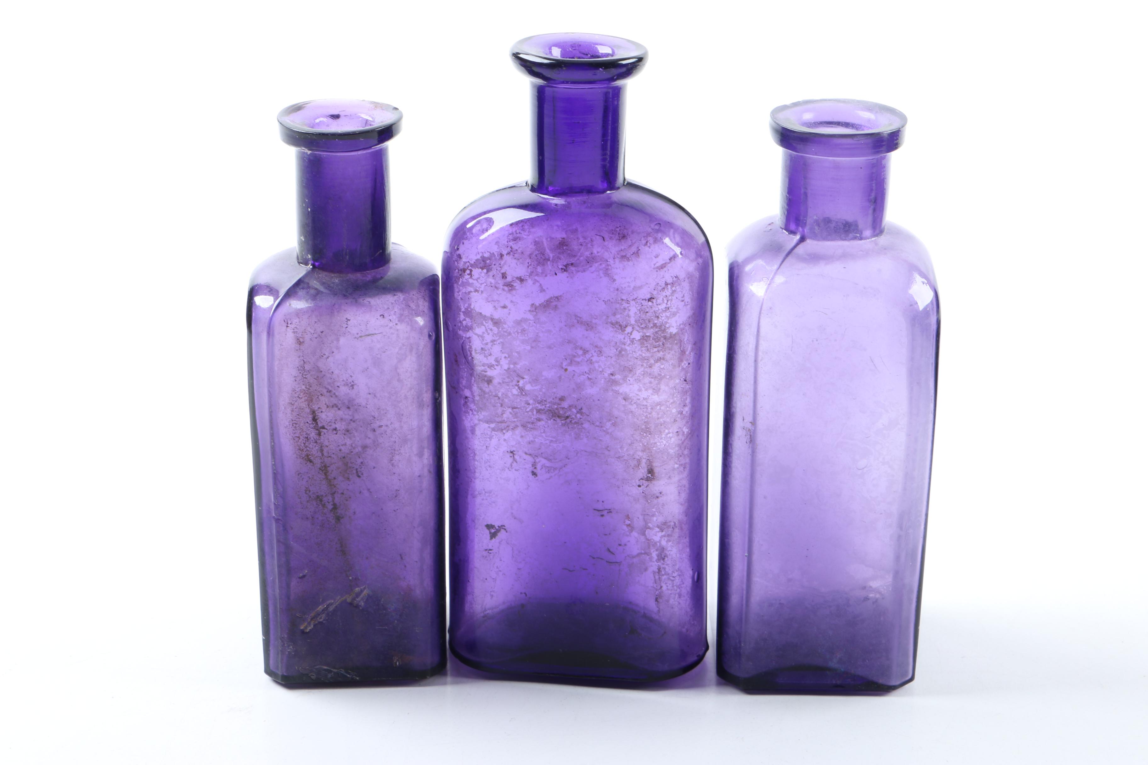 Vintage Purple Glass Apothecary Bottles