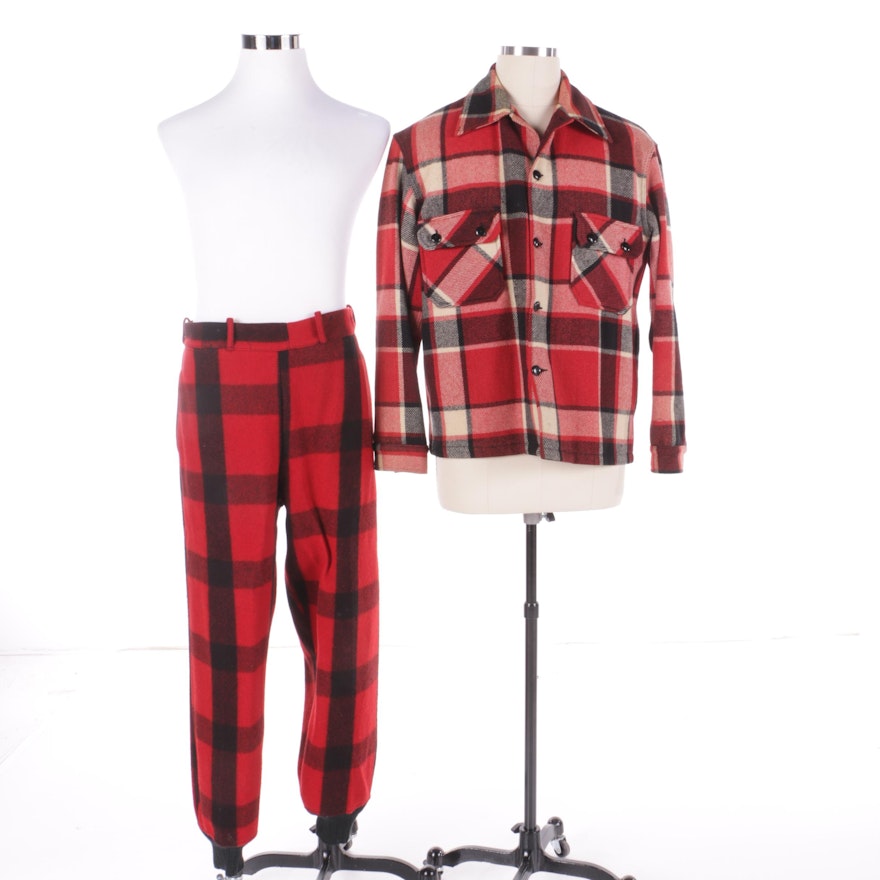 Men's Vintage Wool Plaid Pants and Shirt Including Chippewa