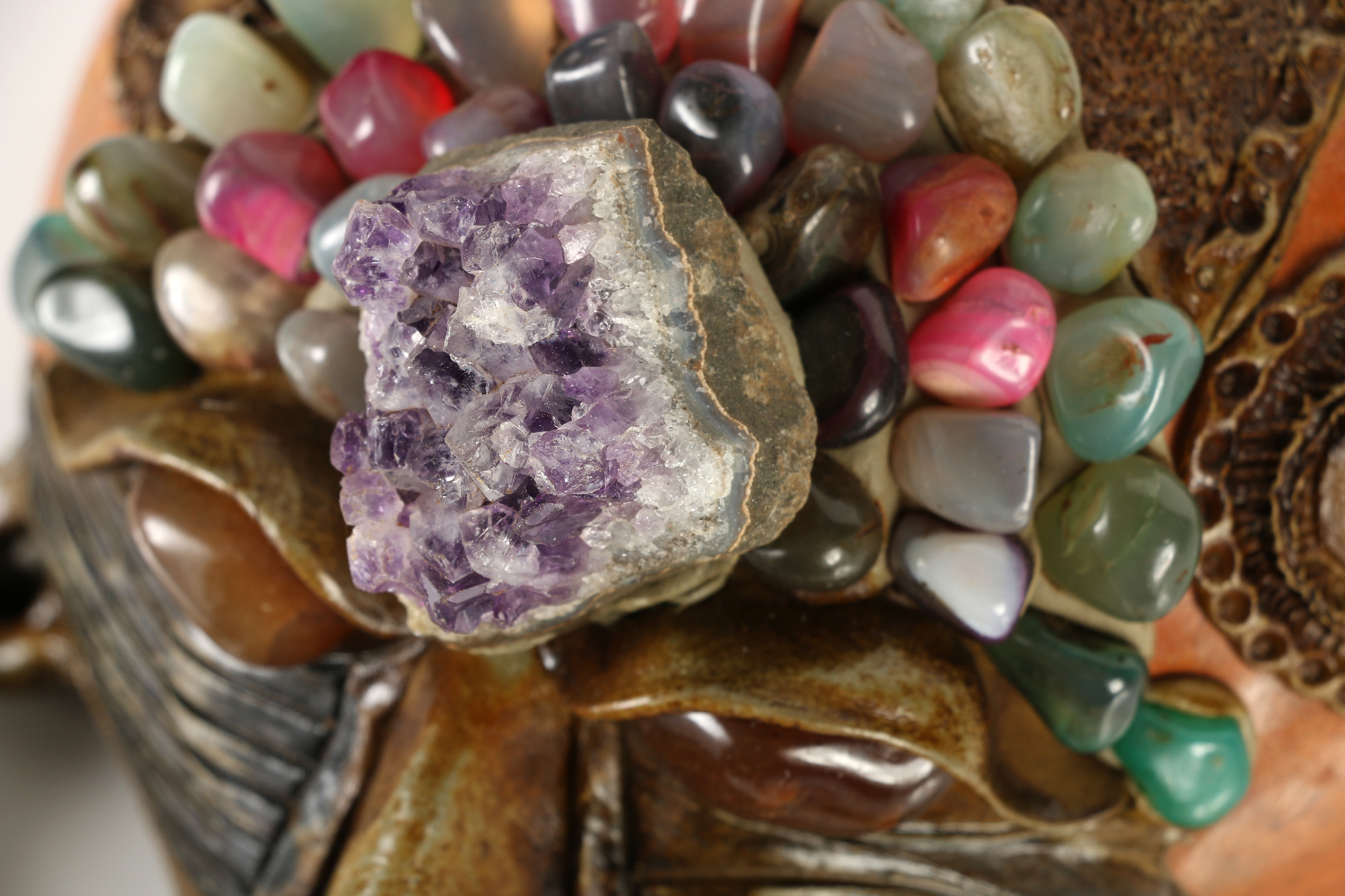 Brazilian Mixed Media "Gemstone Mask" with Amethyst and Agate Embellishments