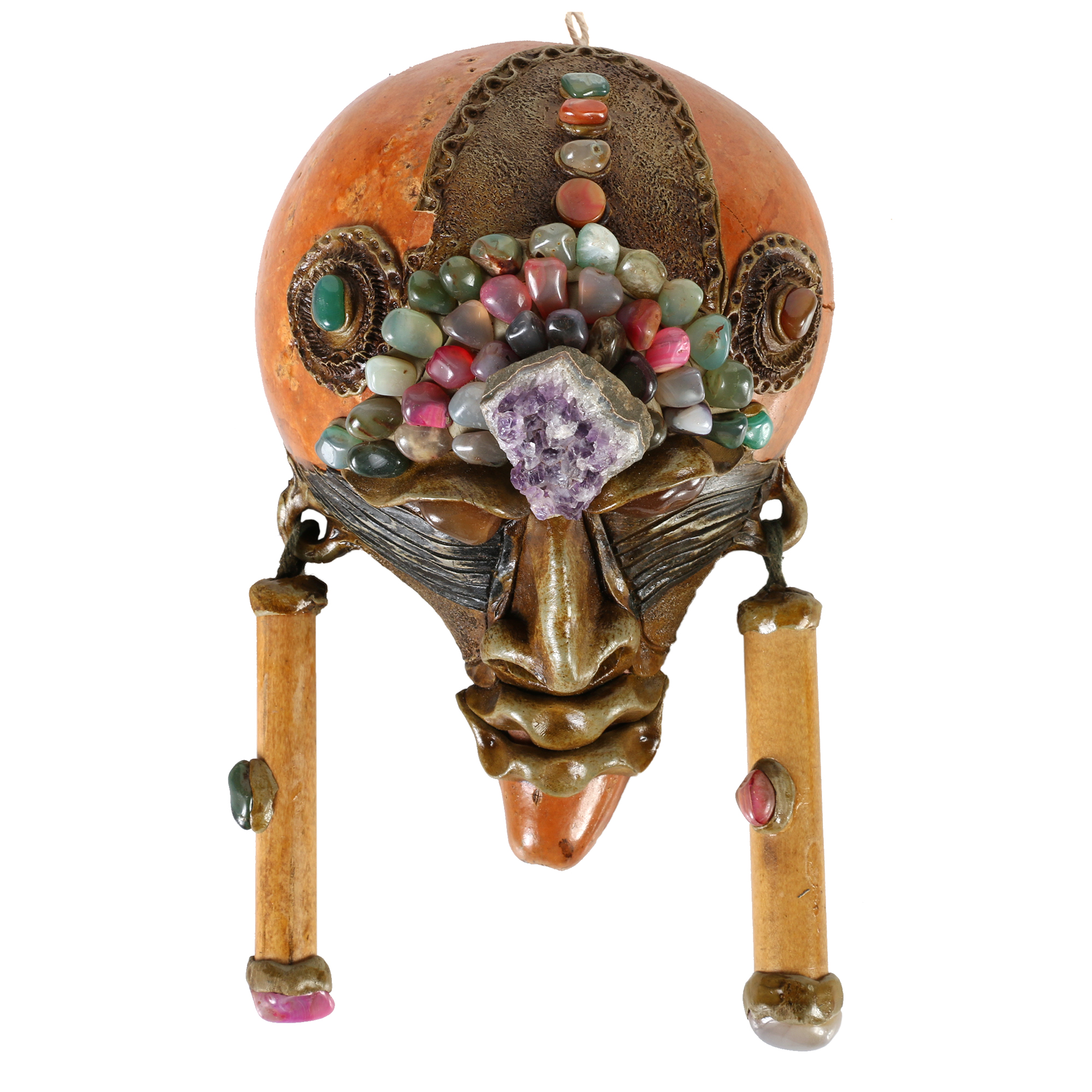 Brazilian Mixed Media "Gemstone Mask" with Amethyst and Agate Embellishments