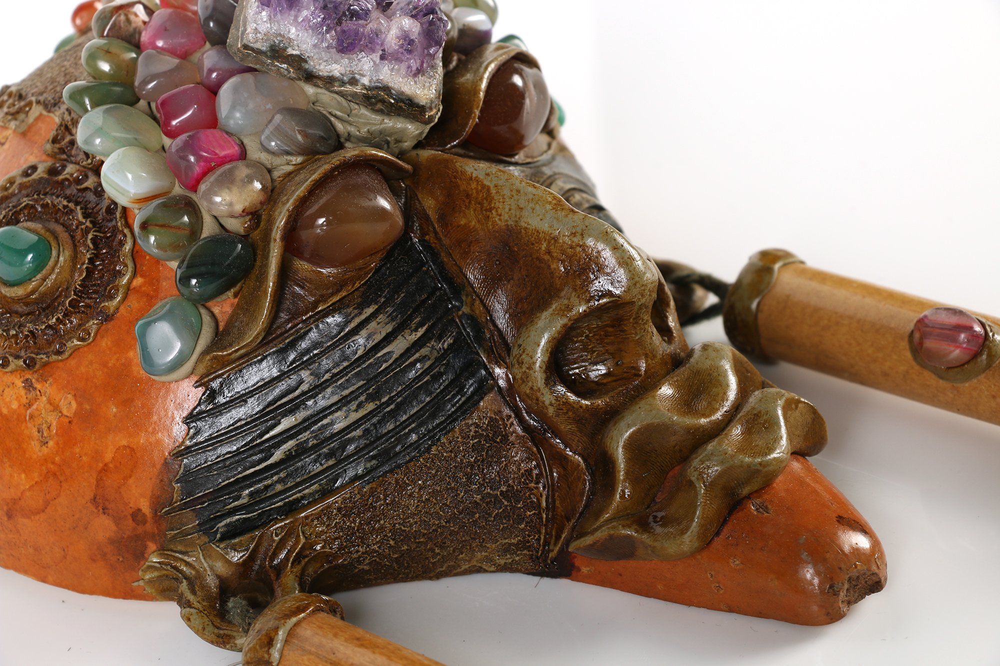 Brazilian Mixed Media "Gemstone Mask" with Amethyst and Agate Embellishments