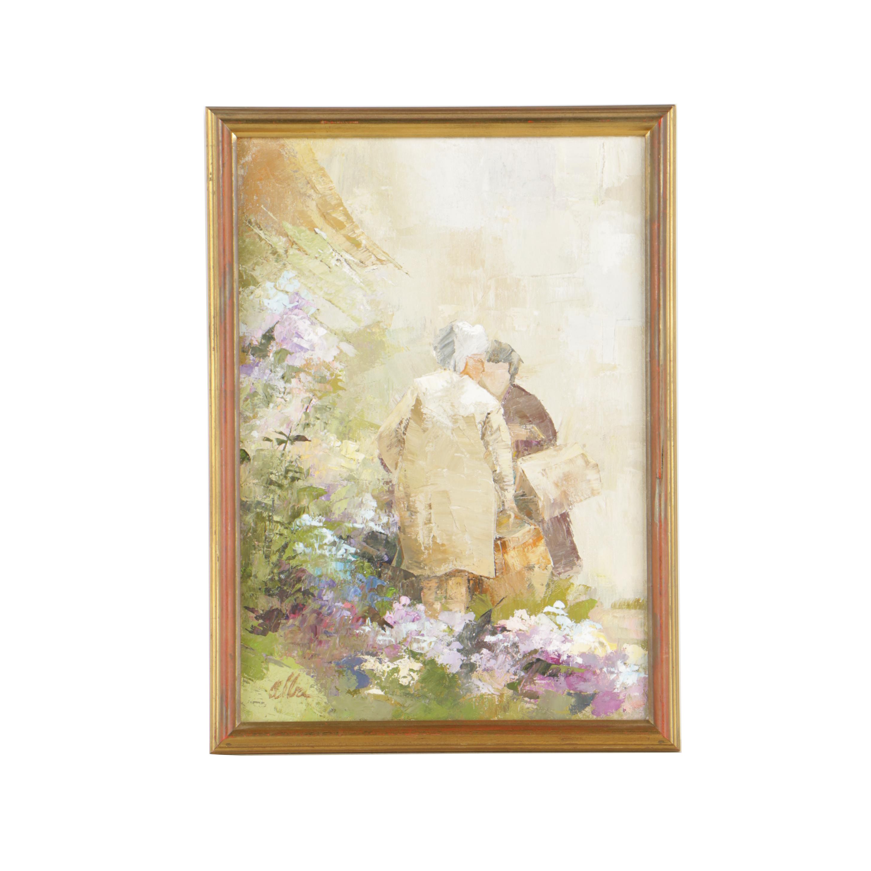 Alba Scott Oil Painting of a Garden Scene