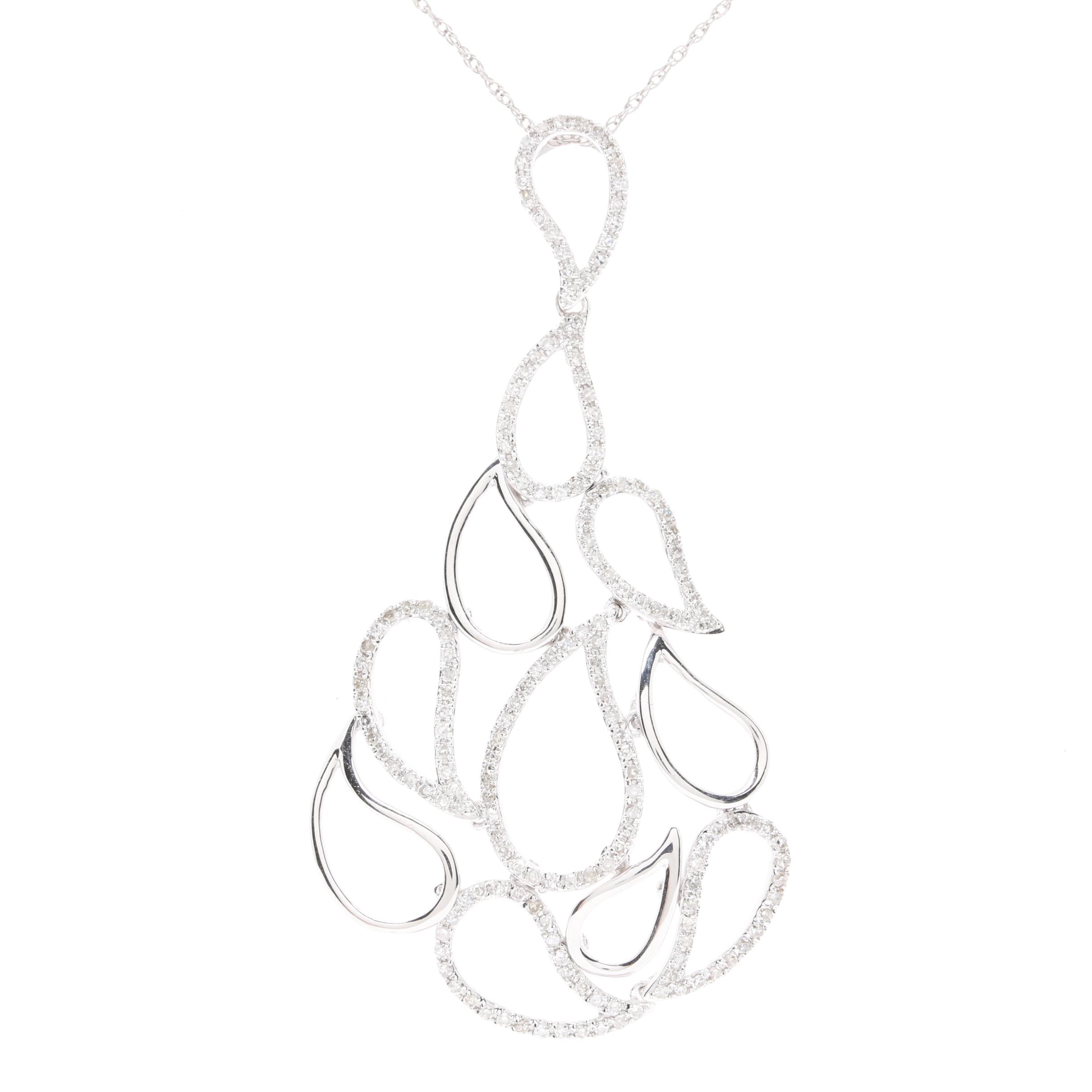 14K White Gold Diamond Pendant Necklace