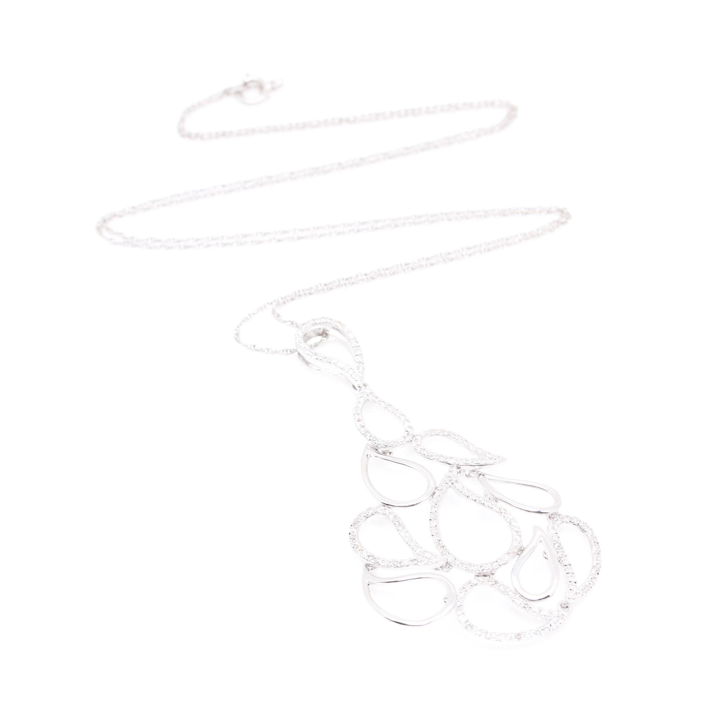 14K White Gold Diamond Pendant Necklace