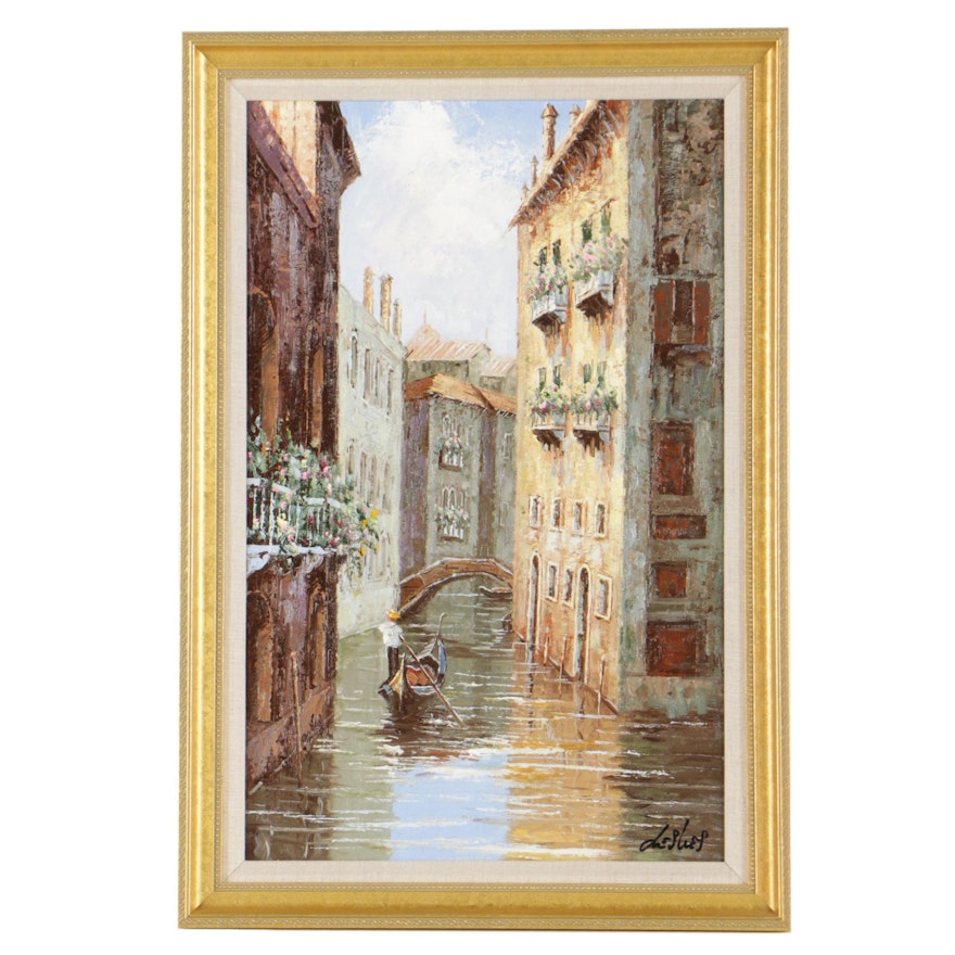 OIl Painting on Canvas of Venetian Canal