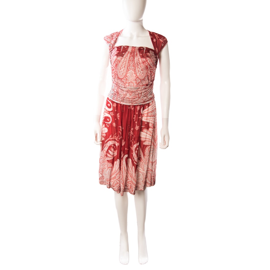 Etro Milano Paisley Print Sleeveless Sheath Dress with Square Neckline