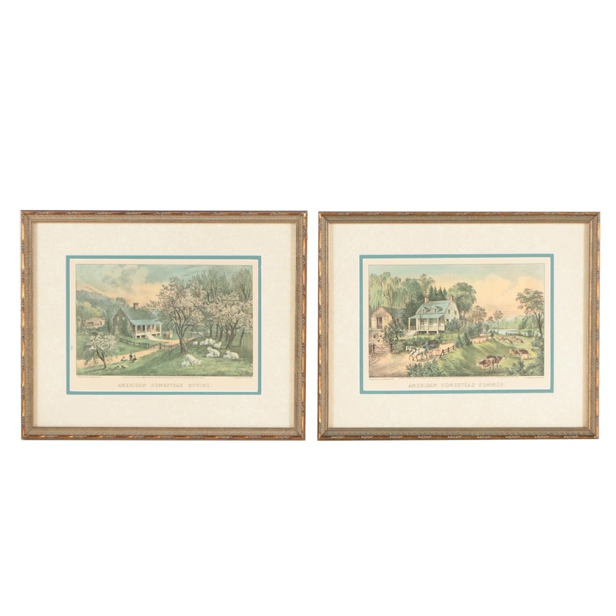 Offset Lithographs After Currier and Ives Including "American Homestead Spring"