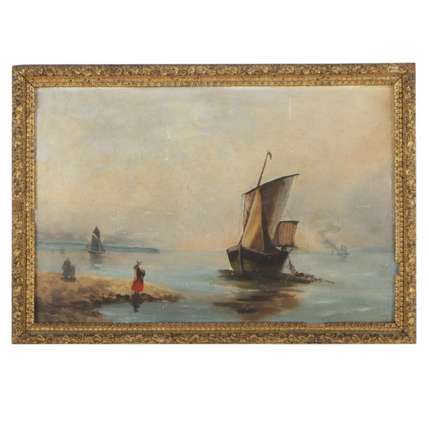 Oil Painting on Board of Ships near Coast