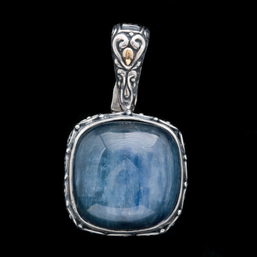 Sterling Silver, 18K Yellow Gold and Kyanite Cabochon Pendant
