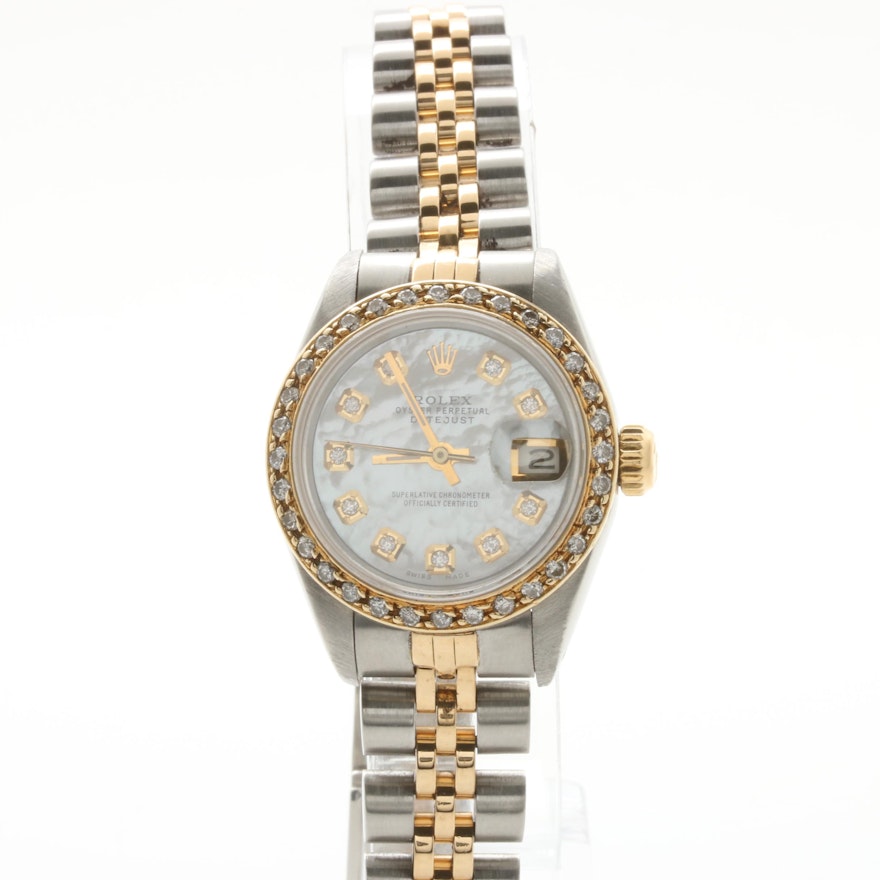 Rolex Datejust 18K Yellow Gold/SS Diamond and Mother of Pearl Dial Watch