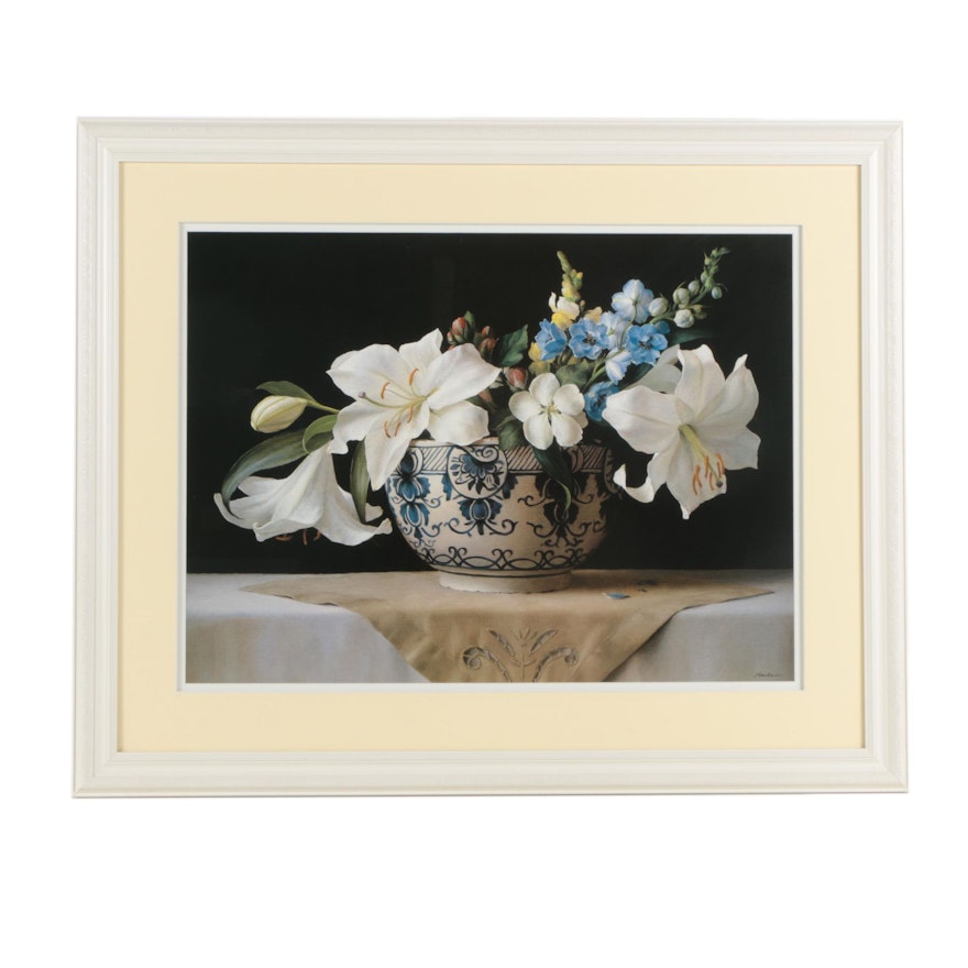 Offset Lithograph After Ken Marlow "Lilies in Delft"