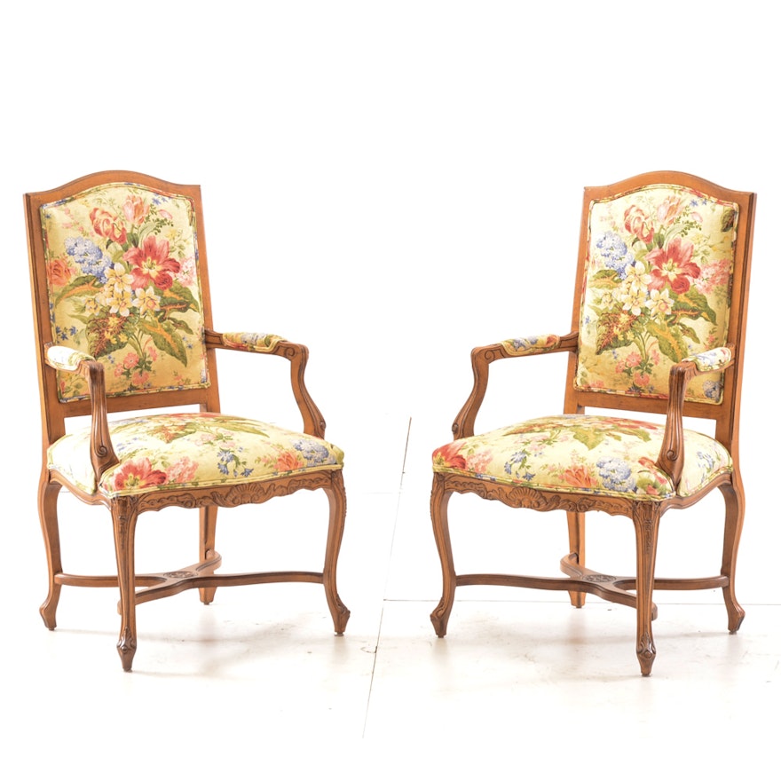 Pair of French Regency Style Arm Chairs