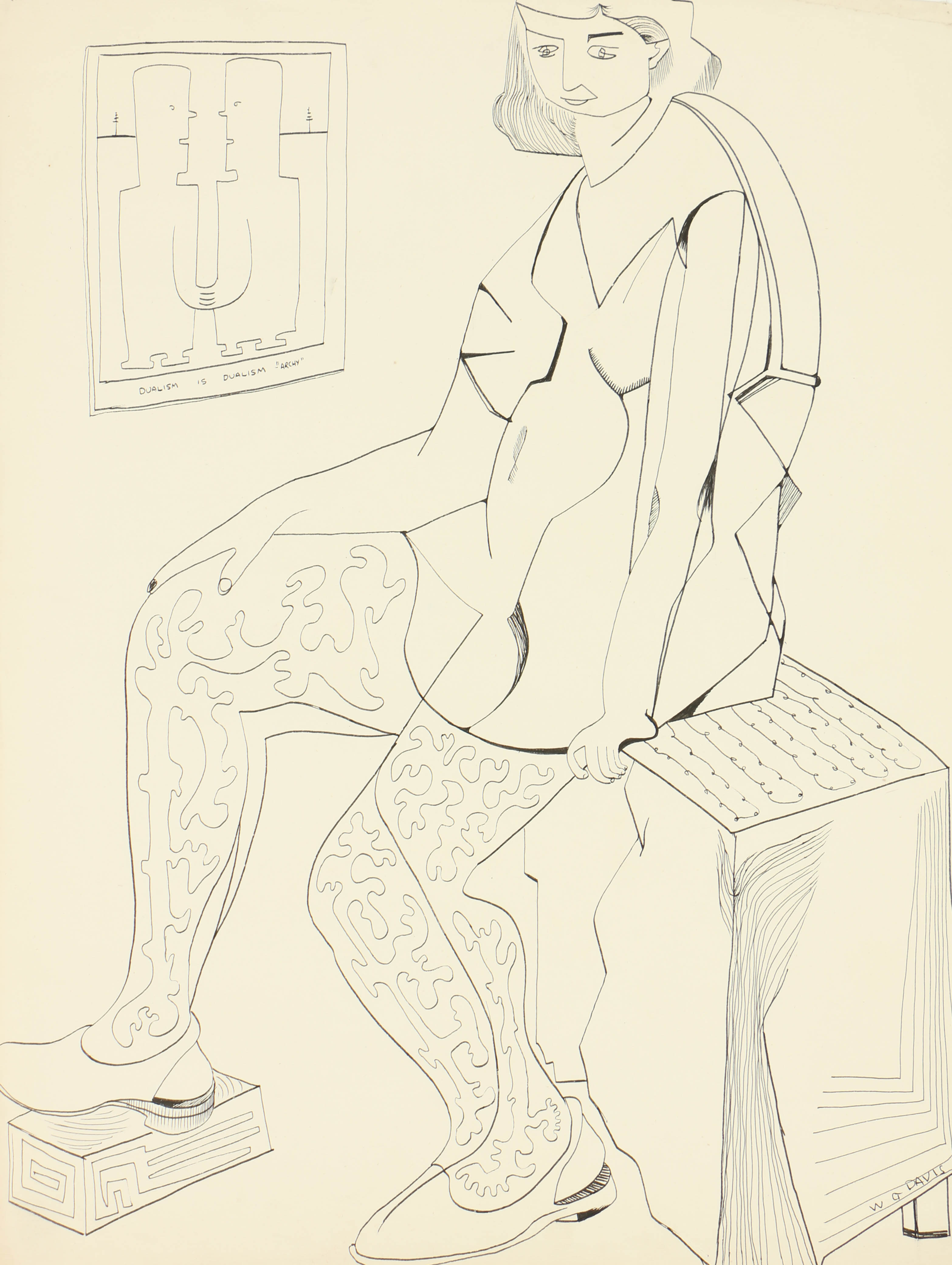 W. Glen Davis Ink Drawing on Paper