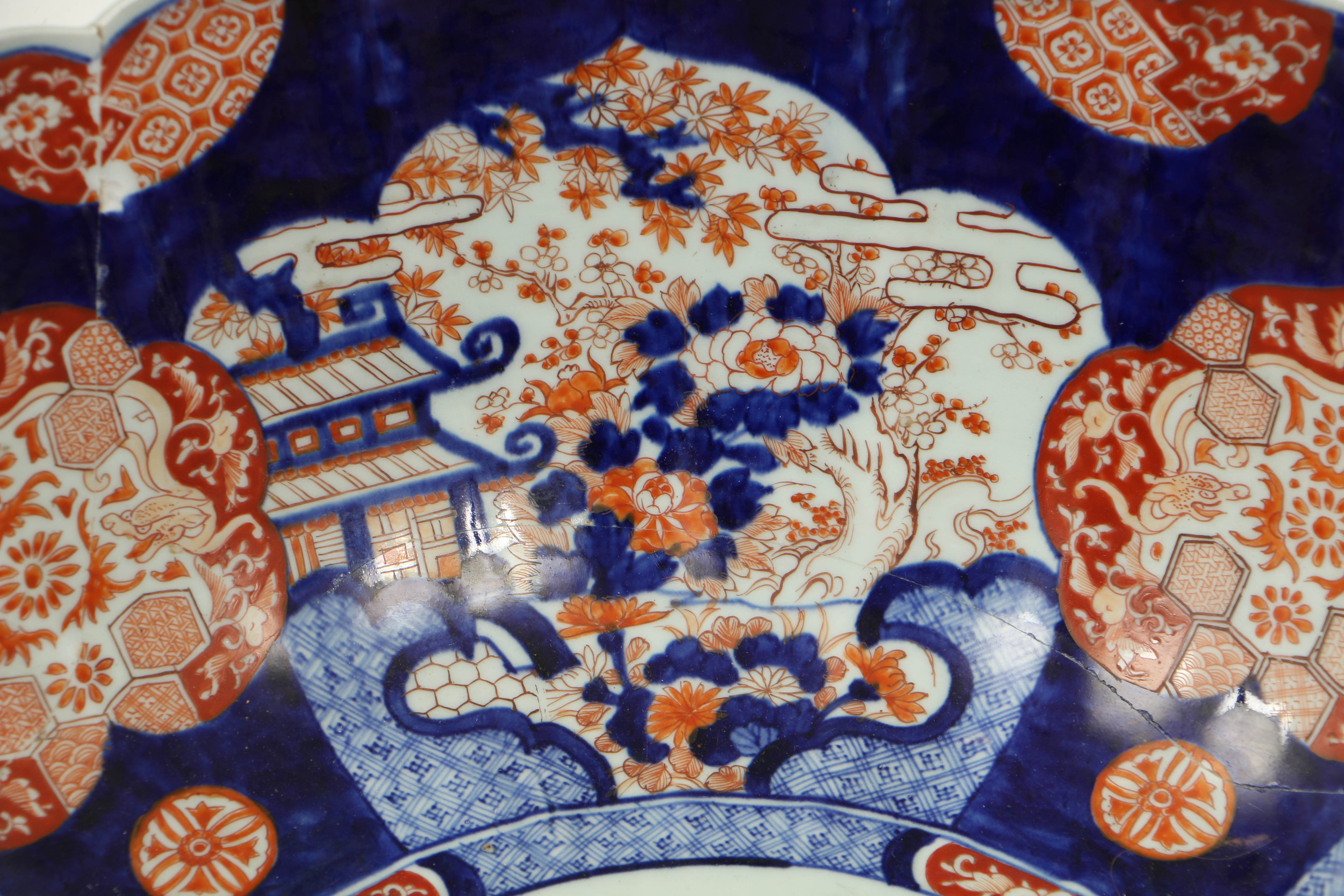 Very Large Meiji Period Japanese Imari Bowl with Scalloped Rim