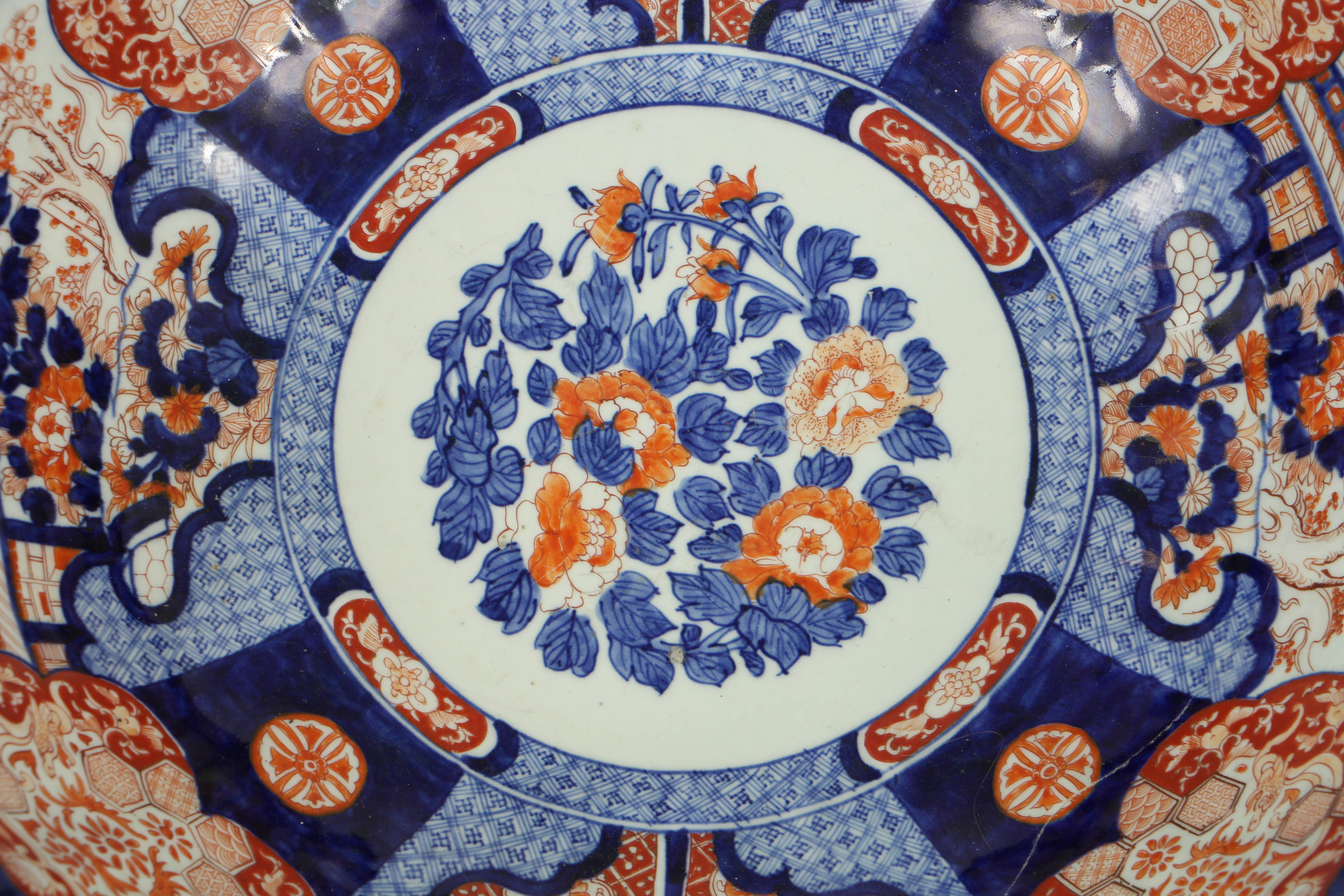 Very Large Meiji Period Japanese Imari Bowl with Scalloped Rim