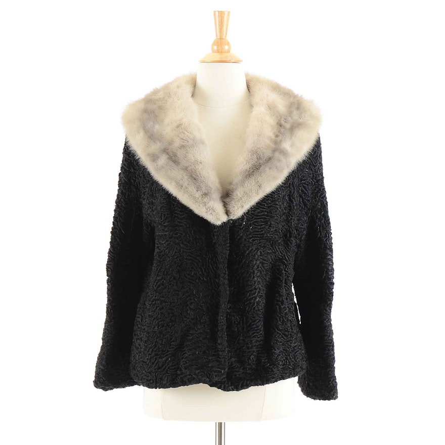 Vintage Persian Lamb Jacket with Mink Fur Collar