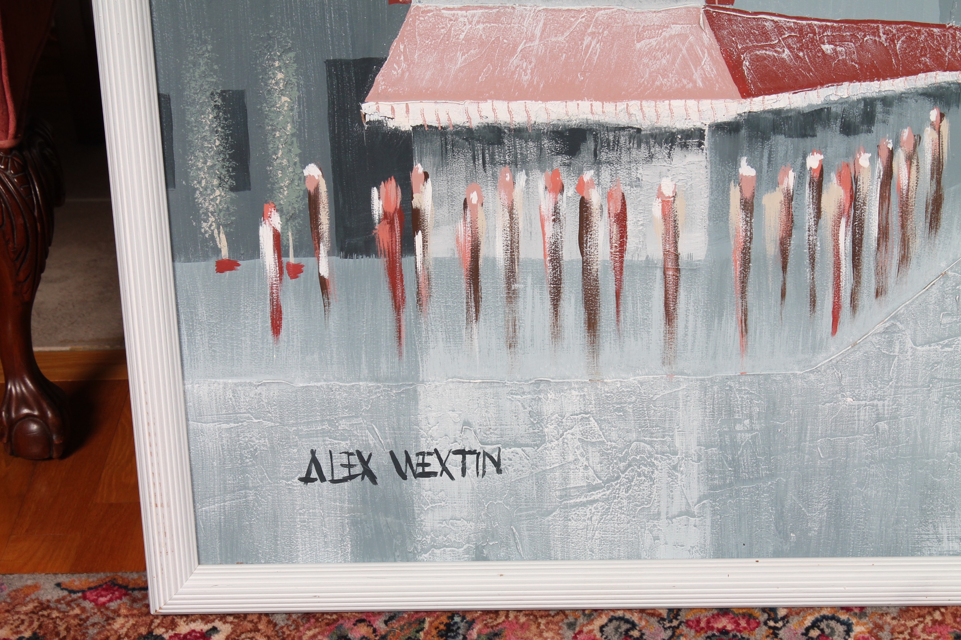 Alex Wextin Oil and Plaster on Board Painting "City Streets"